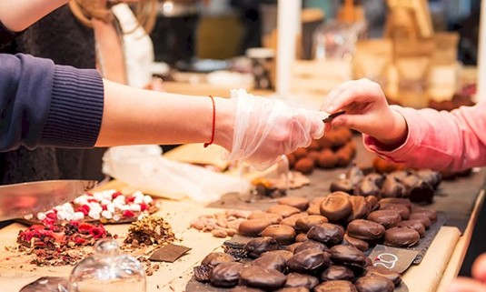 A platter of chocolate ready for tasting.