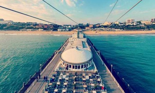 View down the zip line at Bournemouth Pier. Discover Bournemouth Zip Lining for hen parties: