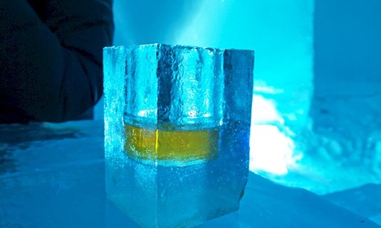 An Image of a drink in an ice bar.