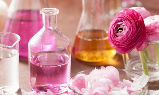 Flowers and bottles for perfume making