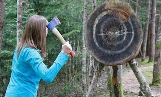 Axe throwing hen do activity in London