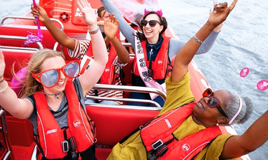 girls on a rocket boat in london