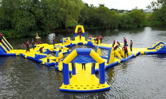 Inflatable obstacle course on water 