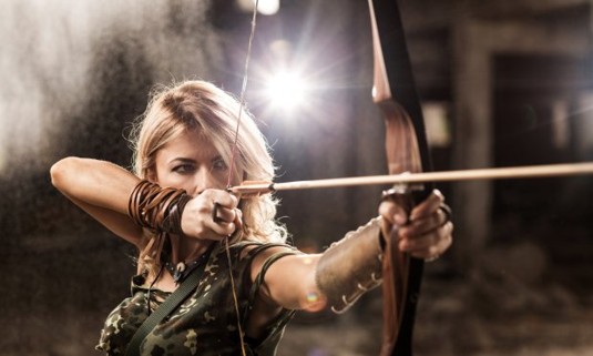 A warrior hen on a bridal party playing archery tag