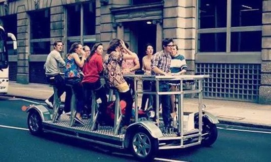 A group of women enjoying a beer bike ride